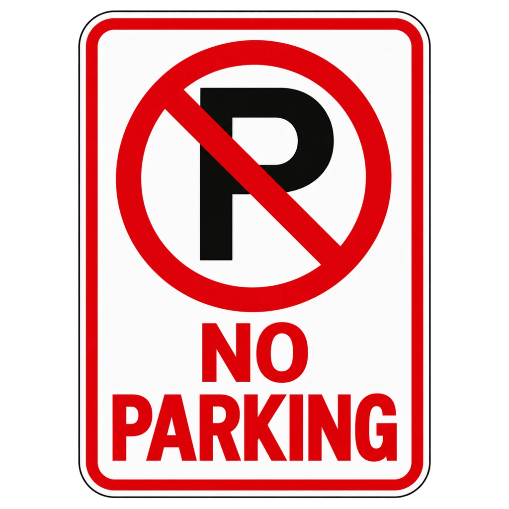 US NO PARKING sign
